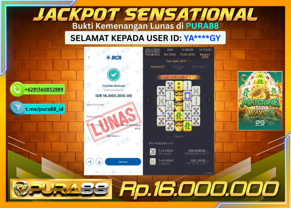 PURA88 JACKPOT MAHJONG WAYS 2 Rp 16.000.000,- LUNAS